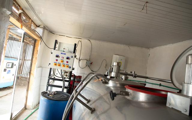 The cooperative’s milk chiller and control panel, used to rapidly cool fresh milk and reduce spoilage at the collection point in Debre Birhan.