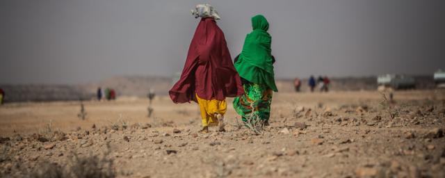 Drought in Somalia Two women in the displaced persons camp in Dar Agg, Somalia.