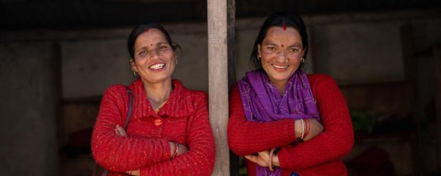 Pramila Bhul (left) and Reshma Kumari Nepali at her tailoring shop.
