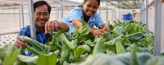 Chana and Sare are part of an aquaponics pilot project, which gives villagers the opportunity to grow vegetables in a climate resilient way that can then be used to support their household expenses.