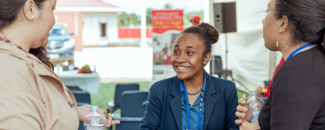 Cynthia Houniuhi, president of Pacific Island Students Fighting Climate Change (PISFCC) speaking at an event in Tonga during the week of the 53rd Pacific Island Forum Leaders Meeting.