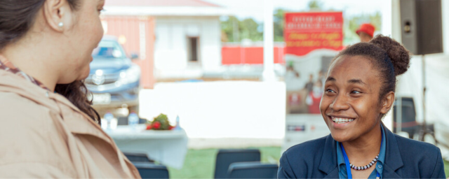 Cynthia Houniuhi, president of Pacific Island Students Fighting Climate Change (PISFCC) speaking at an event in Tonga during the week of the 53rd Pacific Island Forum Leaders Meeting.
