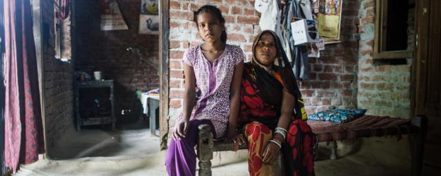 Sushmita was 3 when she suffered from acute encephalitis. She’s 13 years old now, but she can't walk properly and has partly lost use of her hands, making it very difficult for her to write. Credit: Zacharie Rabehi/Oxfam