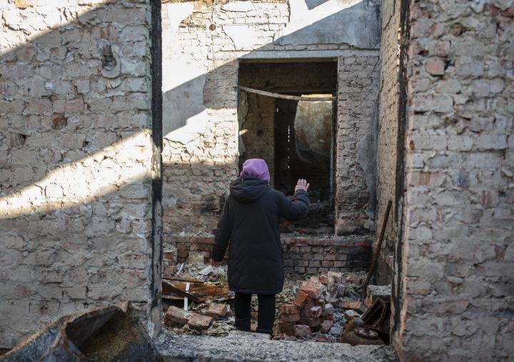 Nadiya Pavlenko, 75, hid in her basement from beginning of war with her daughter and son in law until the 8th of March. Photo: Kieran Doherty/Oxfam