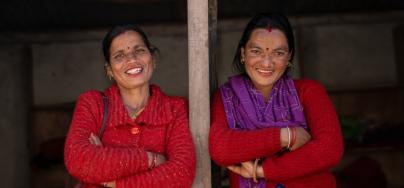 Pramila Bhul (left) and Reshma Kumari Nepali at her tailoring shop.